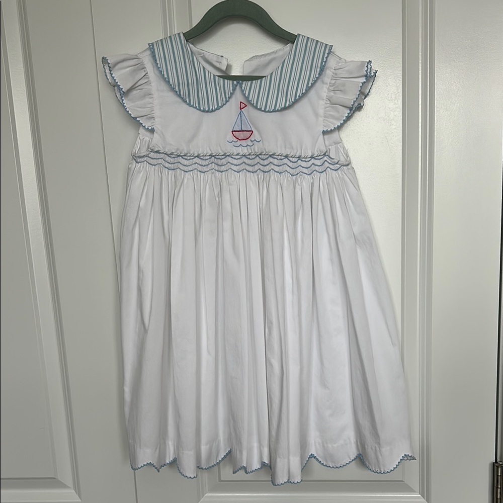 Nautical White Dress with Sailboat Embroidery